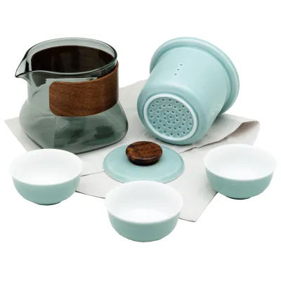 Olive Porcelain & Glass Travel Tea Set